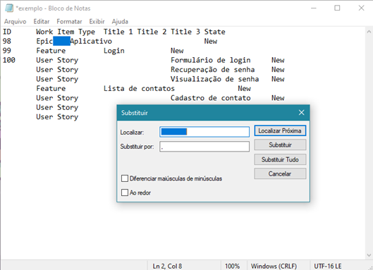 Bloco de notas com o arquivo txt
